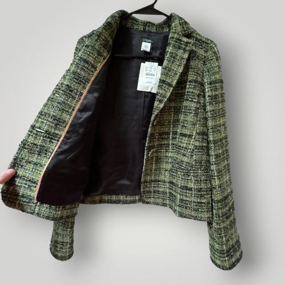 J.Crew Green Tweed Wool Blend Blazer Jacket Size 6 NEW!